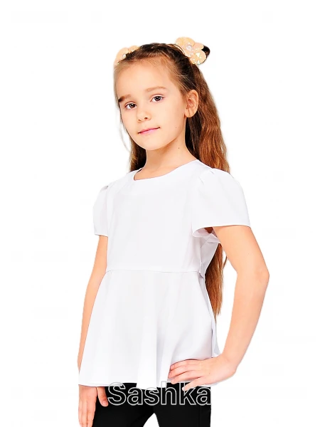 Блуза для дівчинки Sashka з пояском біла, розмір 116-146 